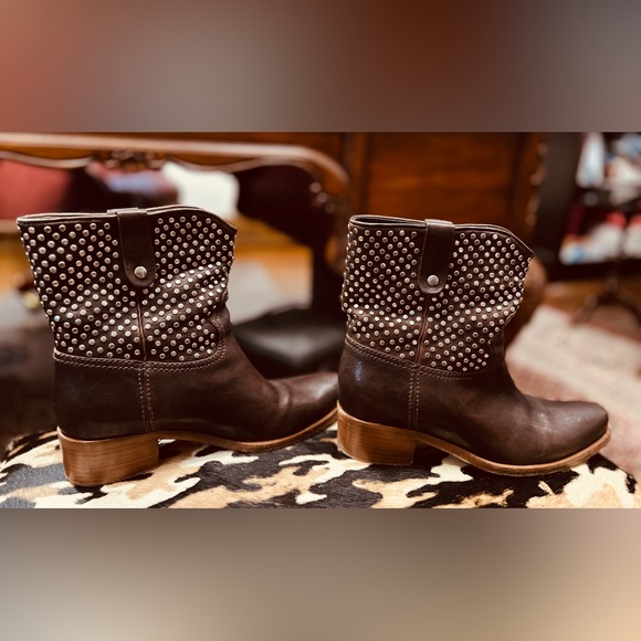 MIU MIU Distressed Leather Studded Ankle Boots - Picture 2 of 8